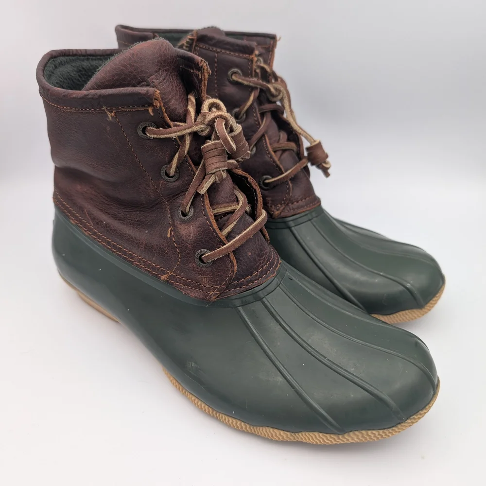 Sperry Top-Sider Women's Saltwater Duck Rain Boot Green Brown Tan Size 8